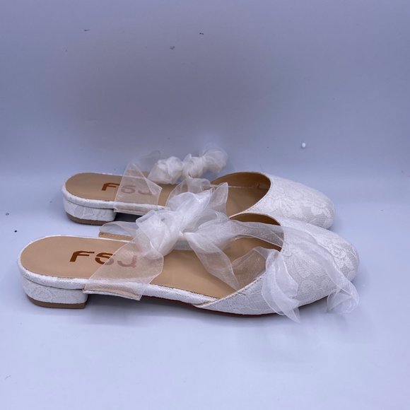 FSJ White Round Toe Low Heels Flat Lace Up Wedding - Picture 3 of 8